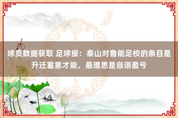 球员数据获取 足球报：泰山对鲁能足校的条目是升迁蓄意才能，最理思是自诩盈亏