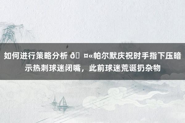 如何进行策略分析 🤫帕尔默庆祝时手指下压暗示热刺球迷闭嘴，此前球迷荒诞扔杂物