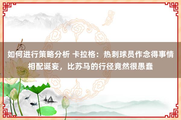 如何进行策略分析 卡拉格：热刺球员作念得事情相配诞妄，比苏马的行径竟然很愚蠢